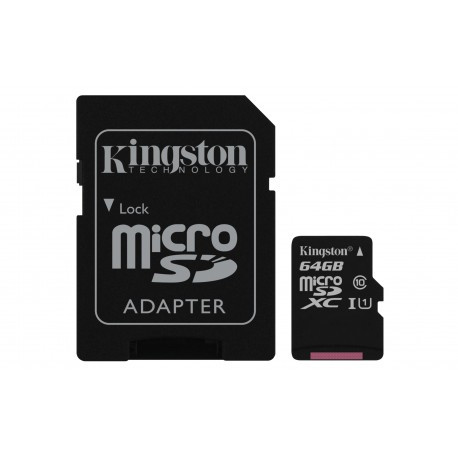 Kingston Technology Memory Card 64 GB Micro SDXC Class 10 UHS-I Card con Adattatore a Micro SD SDC10G2/64GB - Kingston Technology - SDC10G2/64GB